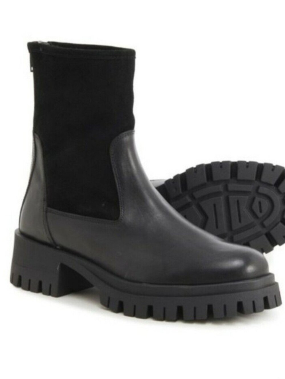 NWT LAMICA Italy Black Leather Suede Chunky Boots Sherpa Lined Sz 8.5 / 39